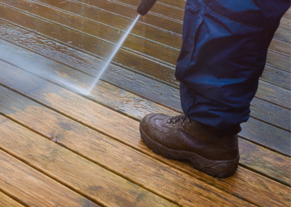 Power washing commercial plaza